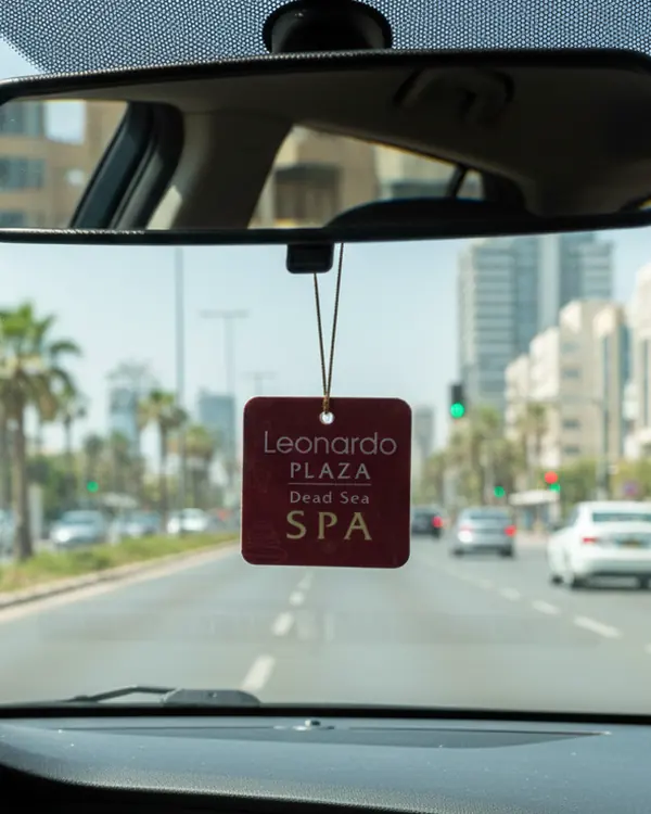 ריחנית ממותגת Leonardo Plaza תלויה על מראה ברכב